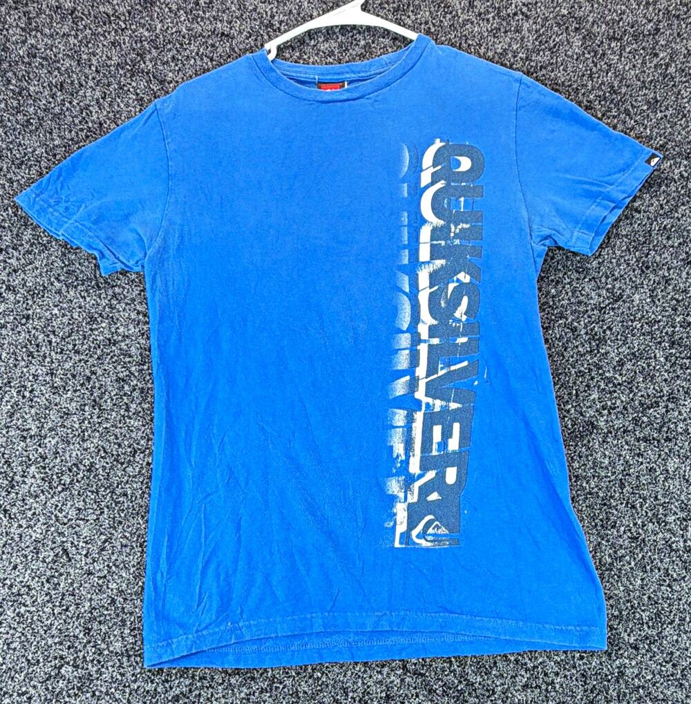 Quiksilver Men's Blue Logo Graphic Crew Neck Short Sleeve Cotton Knit Tee S